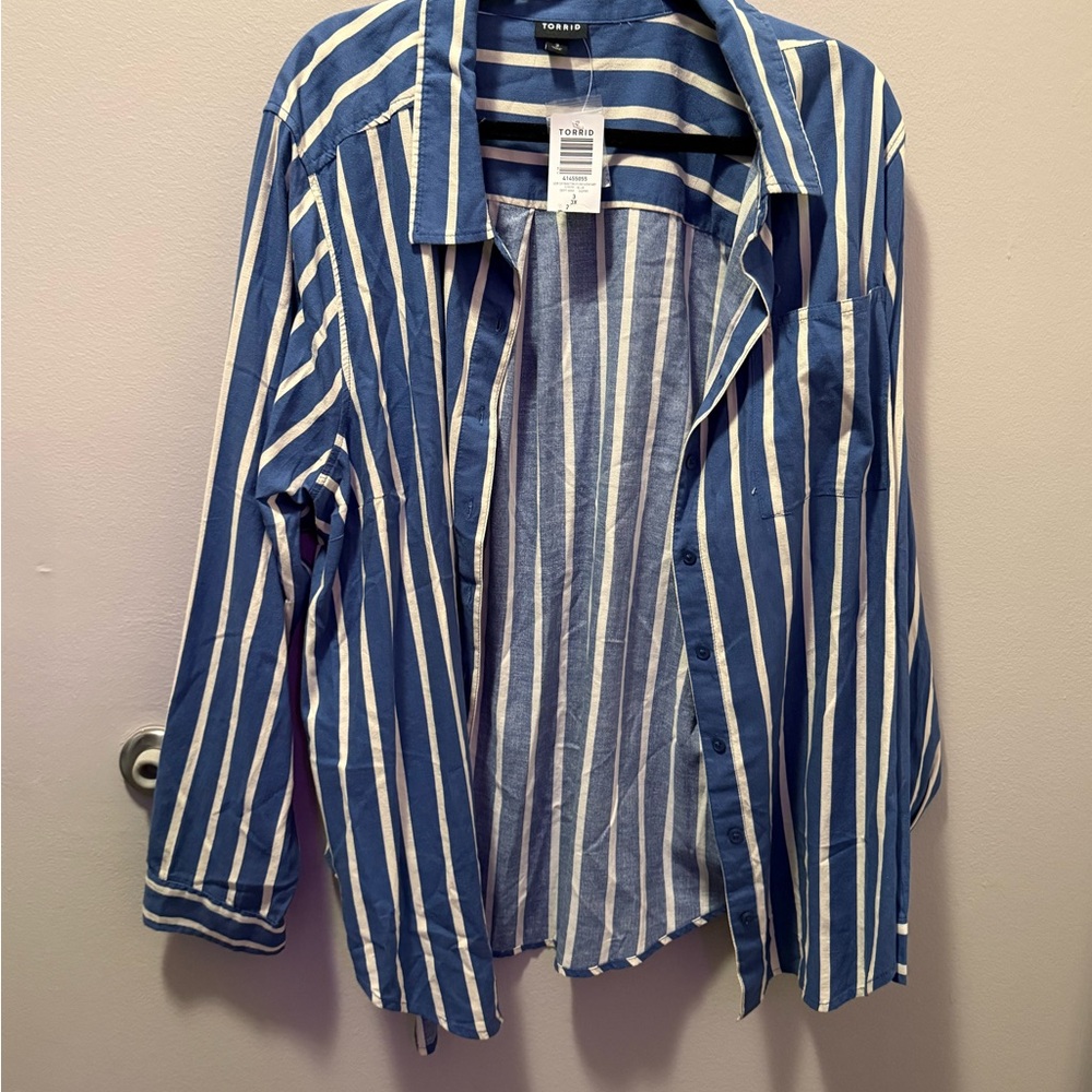 Torrid Blue and White Striped Shirt